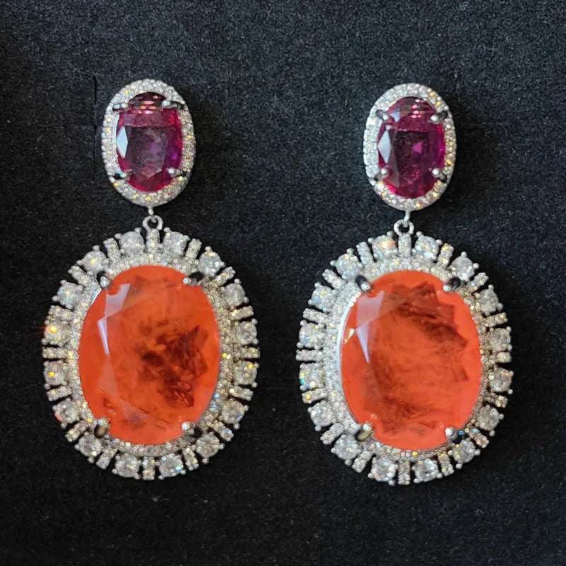 Big Round Drop Earrings Women Luxury Jewelry Shiny Zircon Wedding Bride Dinner Party Green Orange White Dangle Earrings