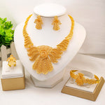 Nigerian Jewelery Set Wedding for Woman Dubai 24K Gold Color Jewelry Sets Earrings and Rings African Designer Bridal Necklace