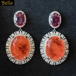Big Round Drop Earrings Women Luxury Jewelry Shiny Zircon Wedding Bride Dinner Party Green Orange White Dangle Earrings