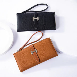 Luxury Designer Women's Wallet PU Leather Long Purse for Women Card Holder Handbag with Zip Pocket Simple Clutch Bag