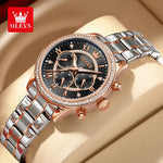 OLEVS Women's Watches Top Brand Luxury Original Quartz Watch for Ladies Chronograph Waterproof Luminous Rhinestone Dial 24 Hour