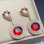 Big Round Drop Earrings Women Luxury Jewelry Shiny Zircon Wedding Bride Dinner Party Green Orange White Dangle Earrings