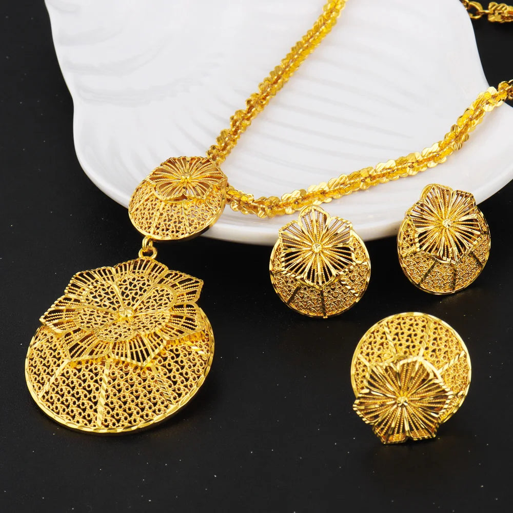 Nigerian Jewelery Set Wedding Jewelry Set For Women Dubai Gold Color Warped Geometry Necklace Earrings Bridal Wedding Party Gift