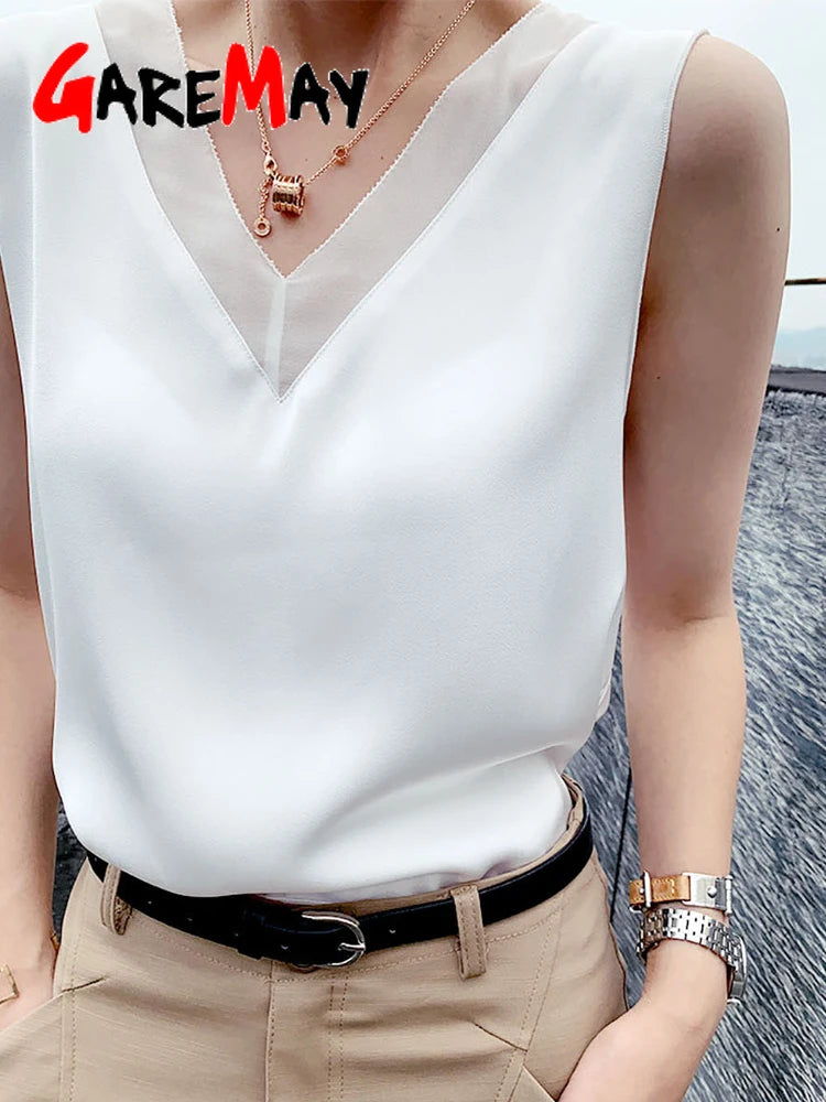 Women's Black Blouses Summer Elegant Tunic Vintage Office Satin Silk Blouse Basic Chiffon Tops Shirt 2025 For Women