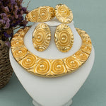 Dubai Big Jewelry Set Design for Women Wedding Bride Necklace Brazili Gold Plated Collor Earrings Bracelet Ring for Party Gift