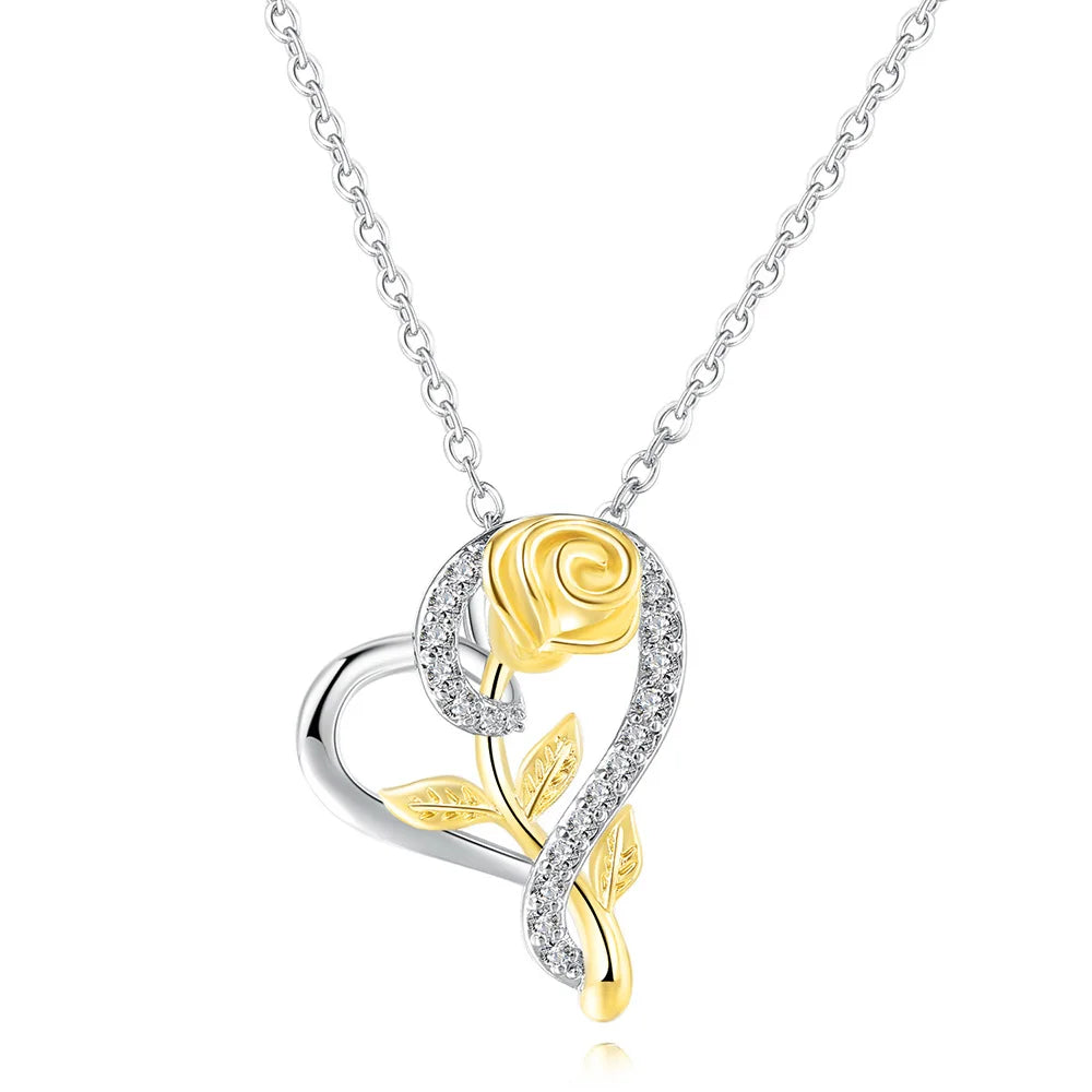 Pendant Heart Necklaces For Women Zircon Aesthetic Rose Flower Choker Chains Silver Color Gifts jewelry Wholesale N172