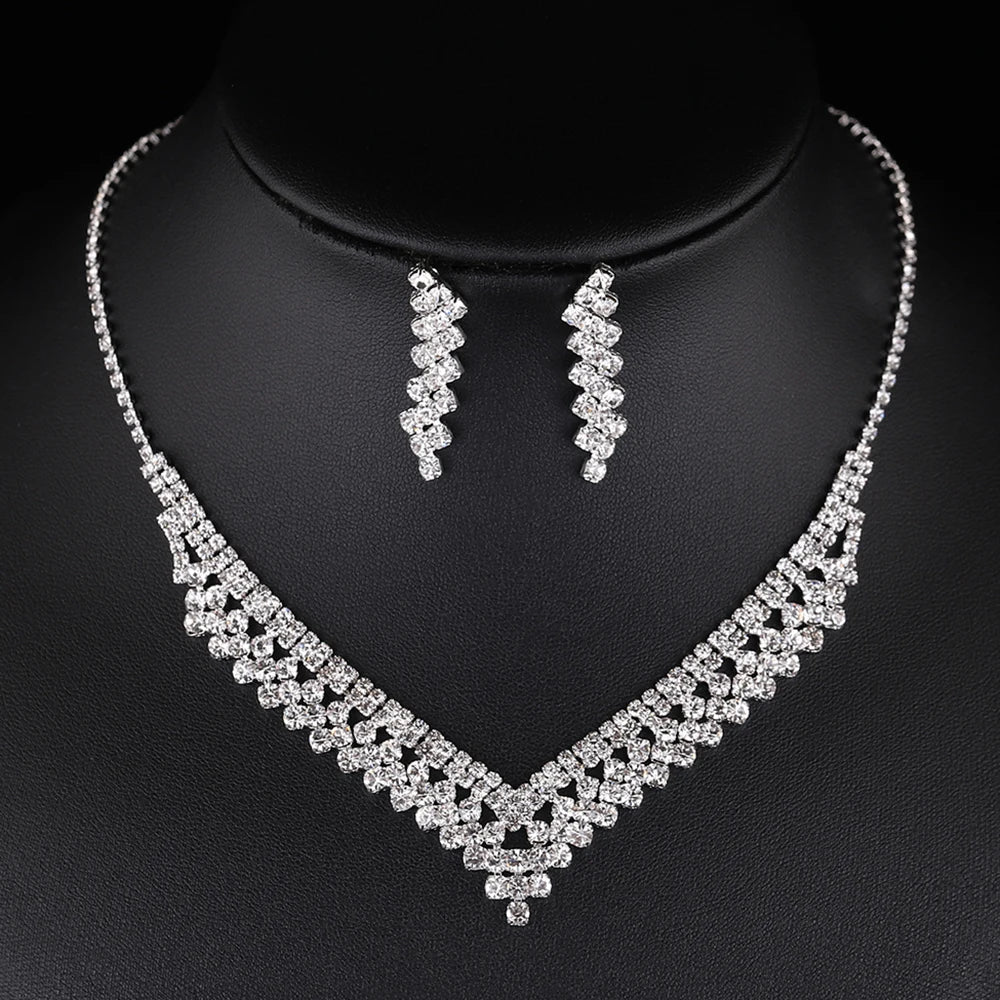 BLIJERY Fashion Bridesmaid Bridal Jewelry Sets for Women Rhinestone Crystal Necklace Earrings Sets Prom Wedding Jewelry Sets