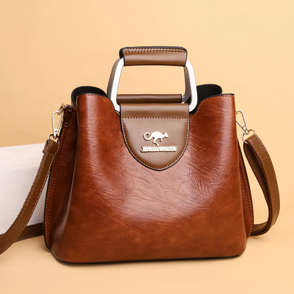 Vintage Luxe Leather Tote | Elegant Women's Shoulder & Crossbody Handbag