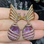 Big Round Drop Earrings Women Luxury Jewelry Shiny Zircon Wedding Bride Dinner Party Green Orange White Dangle Earrings