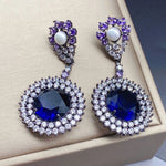 Big Round Drop Earrings Women Luxury Jewelry Shiny Zircon Wedding Bride Dinner Party Green Orange White Dangle Earrings