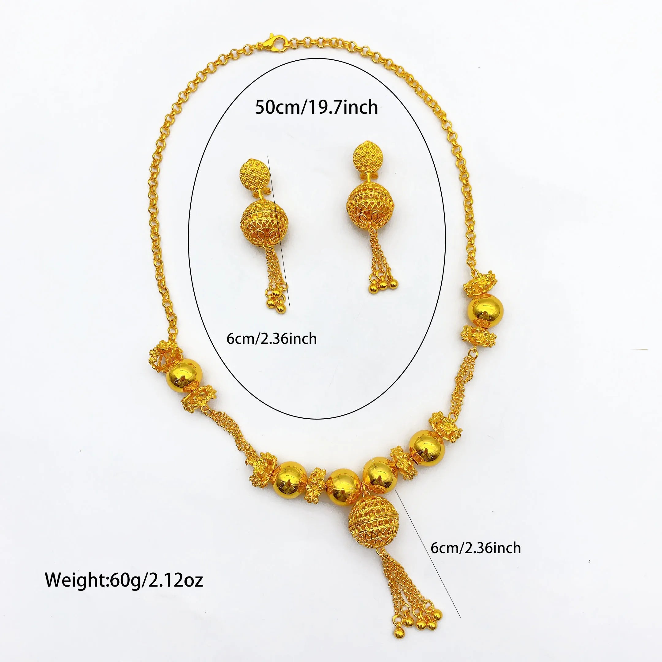Brazilian 24k Gold Plated Jewelry Set For Women Wedding Long Bead Necklace Earrings Jewellery Dubai Nigerian Bridal Sets