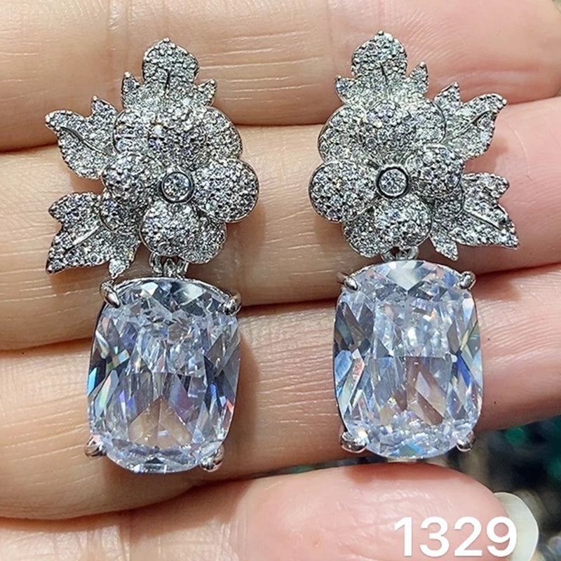 Big Round Drop Earrings Women Luxury Jewelry Shiny Zircon Wedding Bride Dinner Party Green Orange White Dangle Earrings
