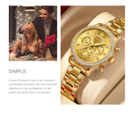 OLEVS Women's Watches Top Brand Luxury Original Quartz Watch for Ladies Chronograph Waterproof Luminous Rhinestone Dial 24 Hour