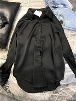 Casual Office Lady Silk Blouses Autumn Long Sleeve Button Up Shirt Women Elegant Winter Tops  Office Lady Acetate Blouse