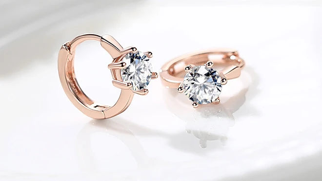 Stud Earrings For Women Classic Six Claw Clear AAA+Cubic Zirconia Rose Gold Color Fashion Jewelry For Female KAE094