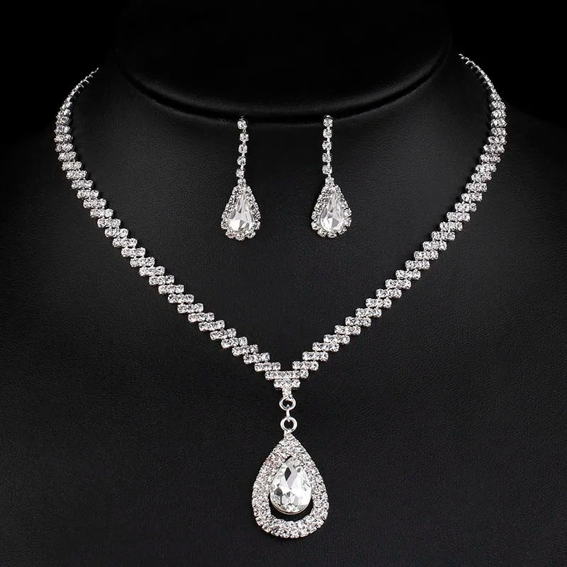 BLIJERY Fashion Bridesmaid Bridal Jewelry Sets for Women Rhinestone Crystal Necklace Earrings Sets Prom Wedding Jewelry Sets