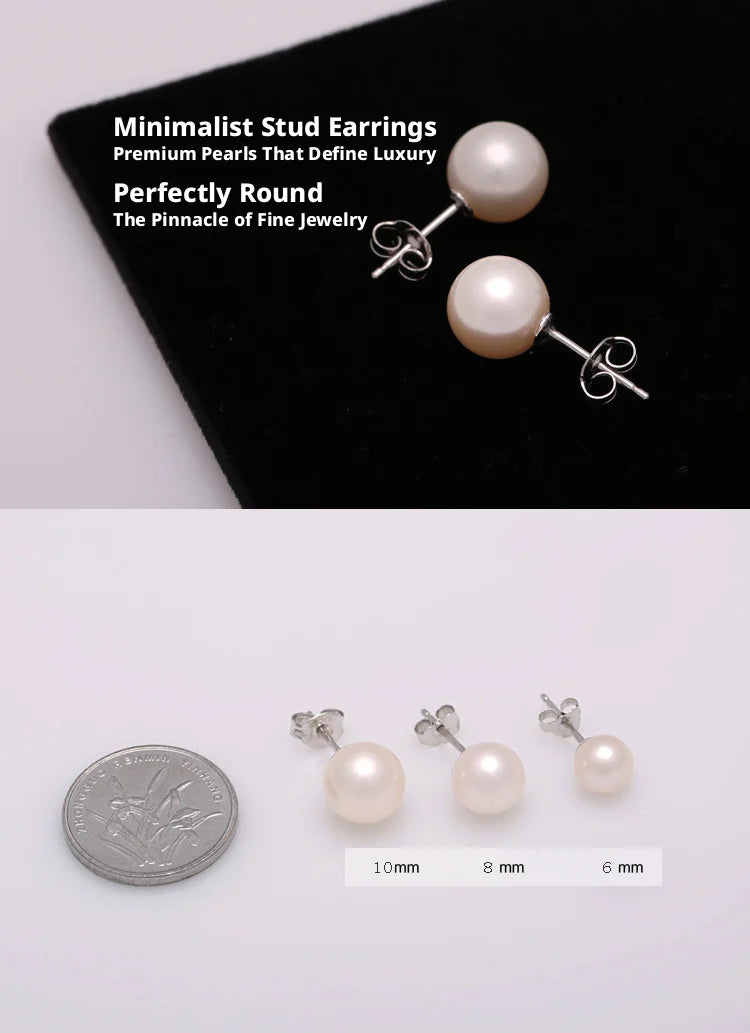 925 Sterling Silver 6-12MM Pearl Ear Studs Earrings For Women Wedding Engagement Party Fashion Charm Jewelry