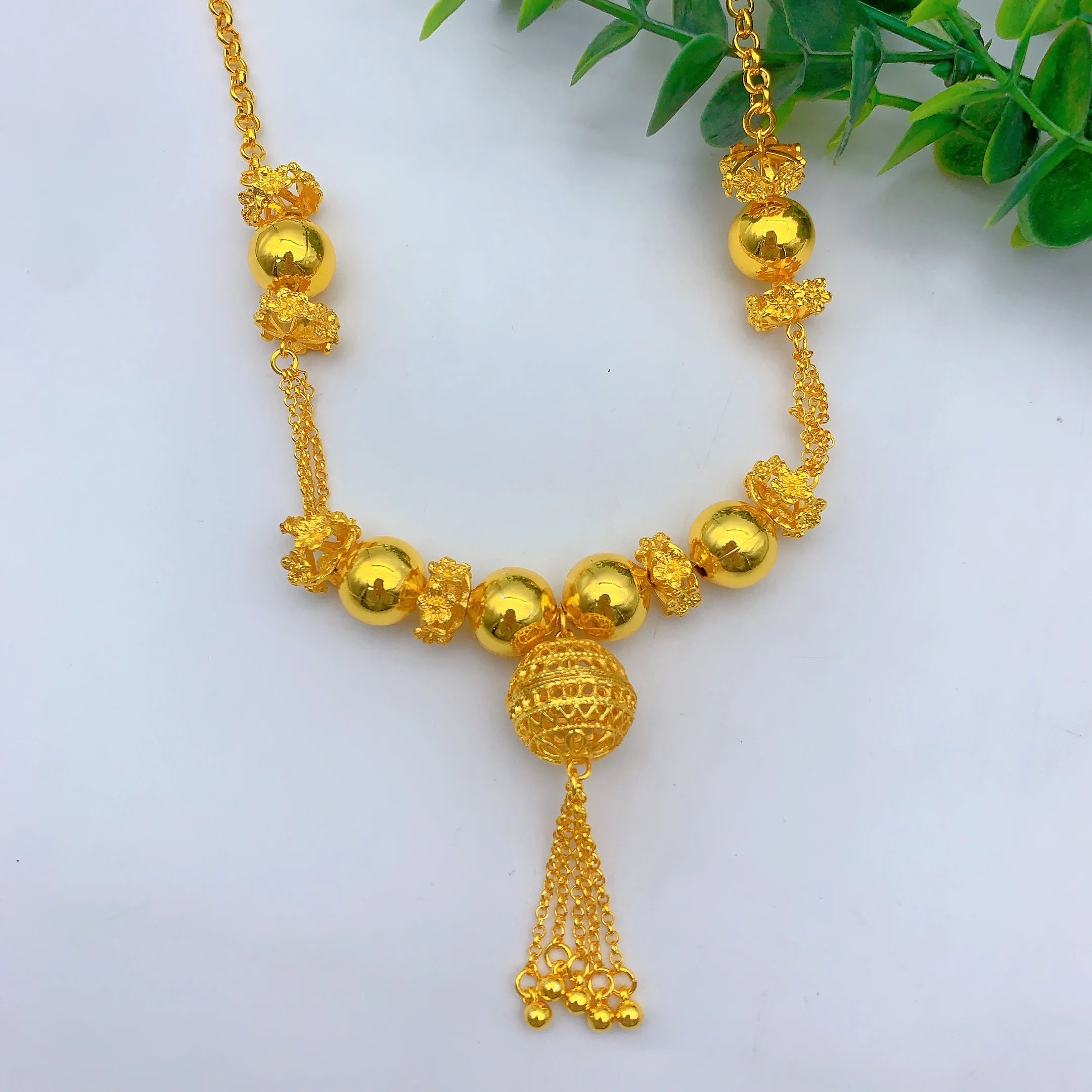 Brazilian 24k Gold Plated Jewelry Set For Women Wedding Long Bead Necklace Earrings Jewellery Dubai Nigerian Bridal Sets