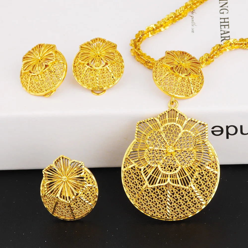 Nigerian Jewelery Set Wedding Jewelry Set For Women Dubai Gold Color Warped Geometry Necklace Earrings Bridal Wedding Party Gift