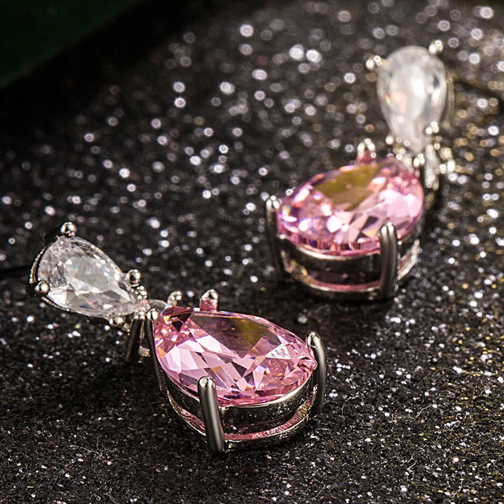 Drop Earrings Women Engagement Party Exquisite Ear Accessories Fashion Jewelry Temperament Sweet Pink Pear Cubic Zirconia