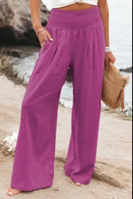 Women's Solid Summer Pants High Waist Thin Casual Loose Wide Leg Vintage Pants Pantalones De Mujer Work Business Casual Trousers