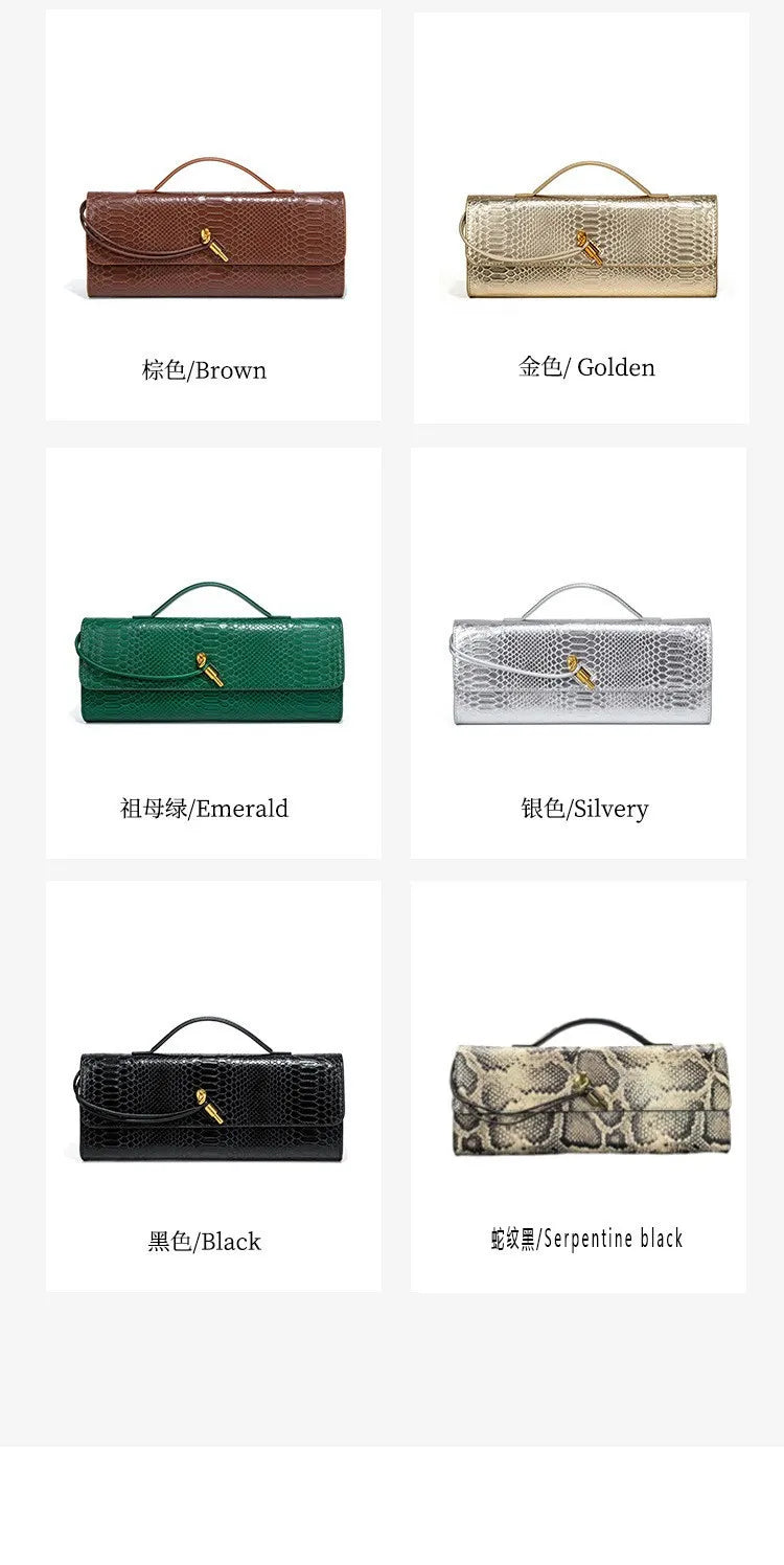 Luxury Design Top-Handle Bag for Women Evening Handbag Long Purse PU Snakeskin Pattern Crossbody Shoulder Bags Fashion Outfits