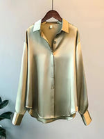 Casual Office Lady Silk Blouses Autumn Long Sleeve Button Up Shirt Women Elegant Winter Tops  Office Lady Acetate Blouse