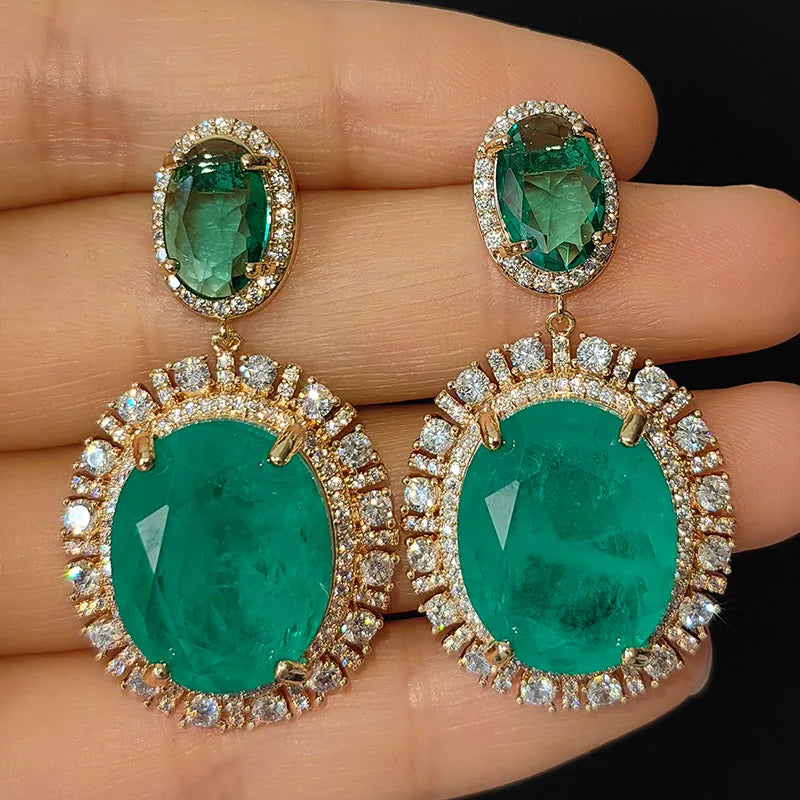 Big Round Drop Earrings Women Luxury Jewelry Shiny Zircon Wedding Bride Dinner Party Green Orange White Dangle Earrings