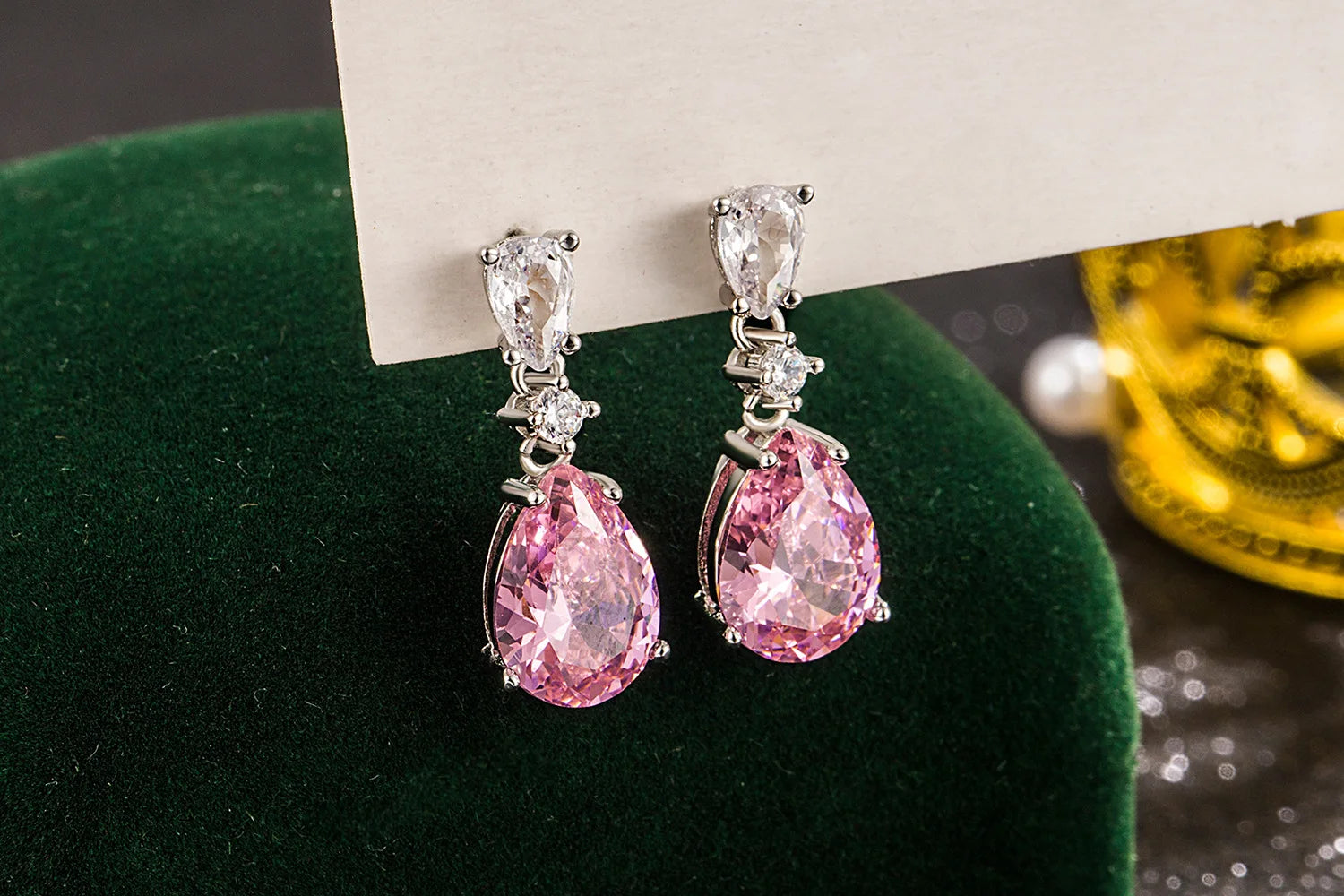 Drop Earrings Women Engagement Party Exquisite Ear Accessories Fashion Jewelry Temperament Sweet Pink Pear Cubic Zirconia