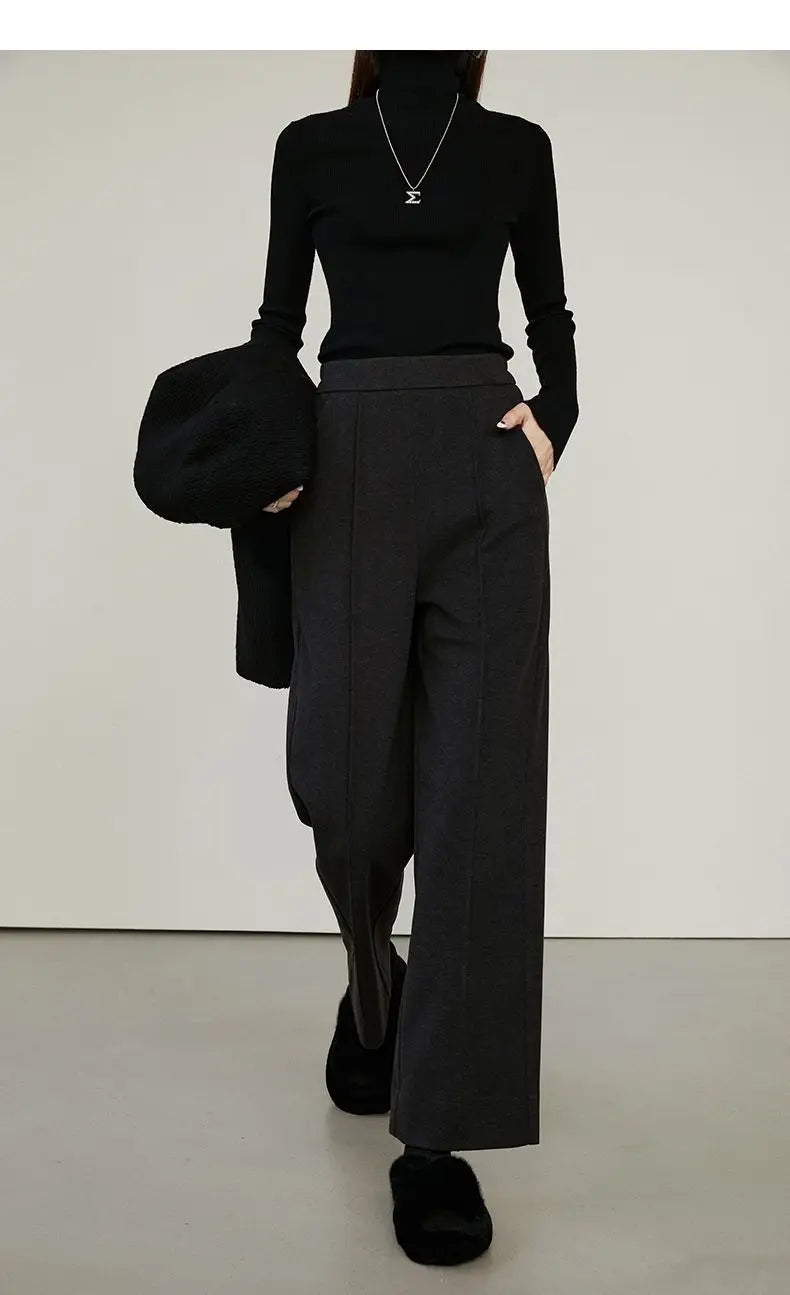 Luxe High-Waist Wool Blend Wide-Leg Trousers
