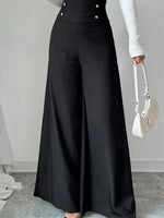 Women's Fashionable and Elegant Solid Color Wide-Leg Pants for Spring and Autumn, High-Waisted Pants