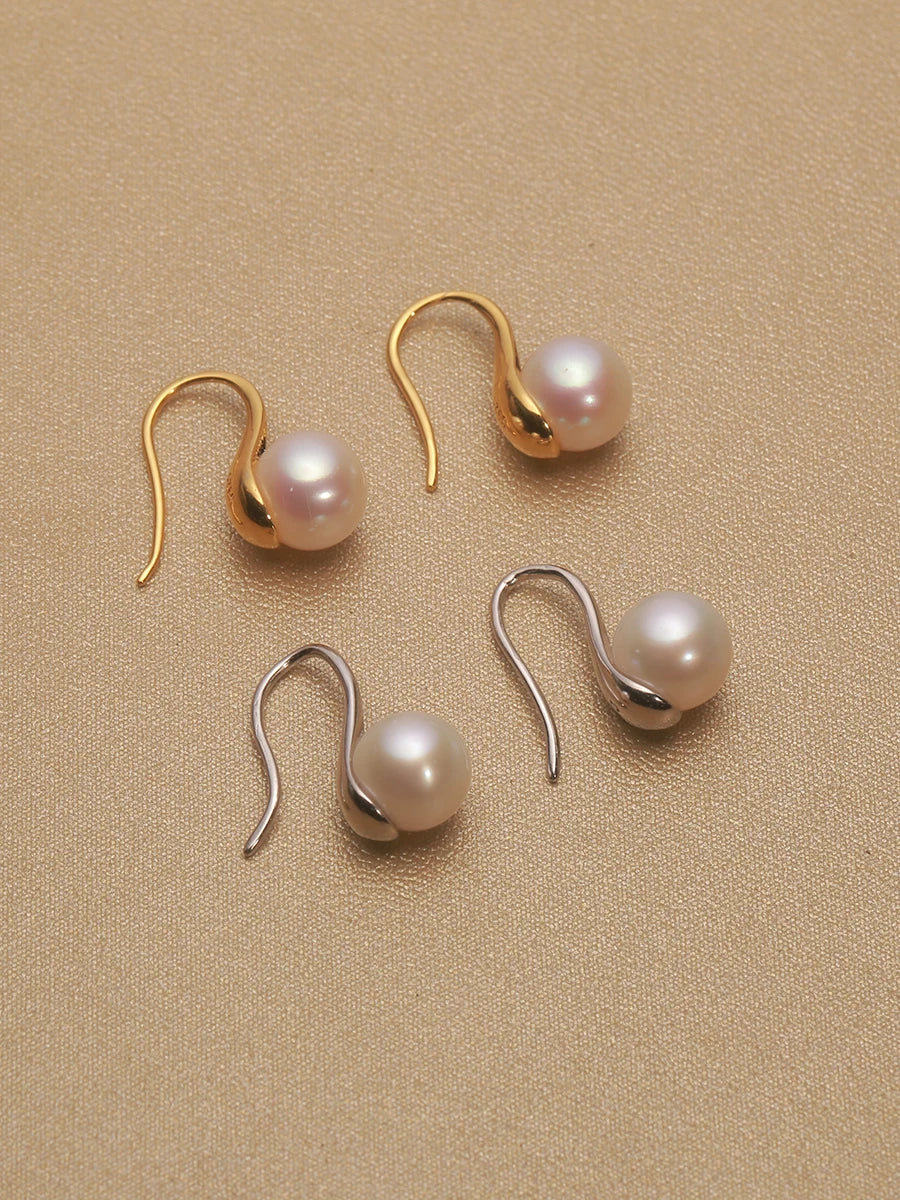 Classic 925 Sterling Silver Ear Hook Natural Freshwater Pearl Round Pearl Earring Jewelry 5A Earring Ear Hook Akoya Pearl EAT