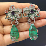Big Round Drop Earrings Women Luxury Jewelry Shiny Zircon Wedding Bride Dinner Party Green Orange White Dangle Earrings
