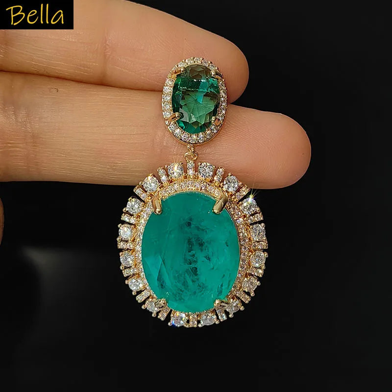 Big Round Drop Earrings Women Luxury Jewelry Shiny Zircon Wedding Bride Dinner Party Green Orange White Dangle Earrings