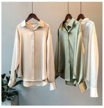 Casual Office Lady Silk Blouses Autumn Long Sleeve Button Up Shirt Women Elegant Winter Tops  Office Lady Acetate Blouse