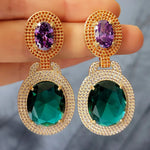 Big Round Drop Earrings Women Luxury Jewelry Shiny Zircon Wedding Bride Dinner Party Green Orange White Dangle Earrings