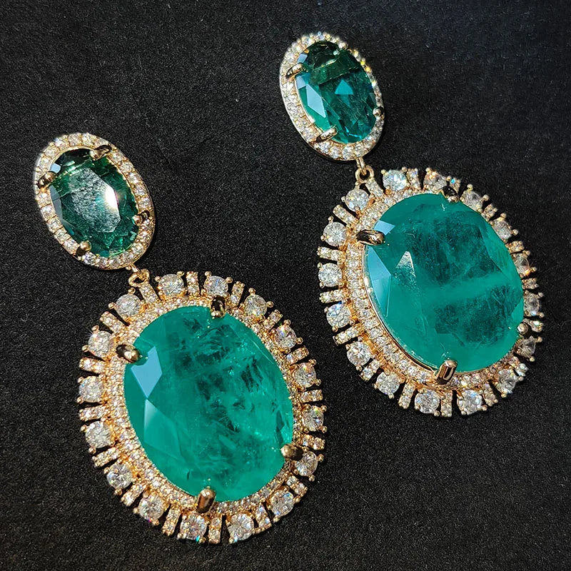 Big Round Drop Earrings Women Luxury Jewelry Shiny Zircon Wedding Bride Dinner Party Green Orange White Dangle Earrings