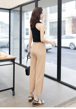 Women Ankle-Length Wide Leg Pants Casual Summer Solid Elastic Waist Loose Ice Silk Pants Spring Summer Female Trousers