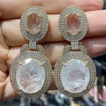 Big Round Drop Earrings Women Luxury Jewelry Shiny Zircon Wedding Bride Dinner Party Green Orange White Dangle Earrings