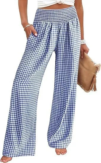 Women's Solid Summer Pants High Waist Thin Casual Loose Wide Leg Vintage Pants Pantalones De Mujer Work Business Casual Trousers