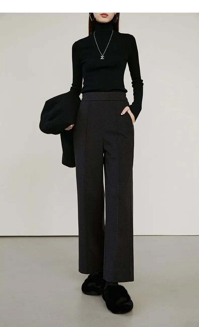 Luxe High-Waist Wool Blend Wide-Leg Trousers
