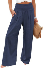 Women's Solid Summer Pants High Waist Thin Casual Loose Wide Leg Vintage Pants Pantalones De Mujer Work Business Casual Trousers