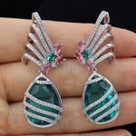 Big Round Drop Earrings Women Luxury Jewelry Shiny Zircon Wedding Bride Dinner Party Green Orange White Dangle Earrings