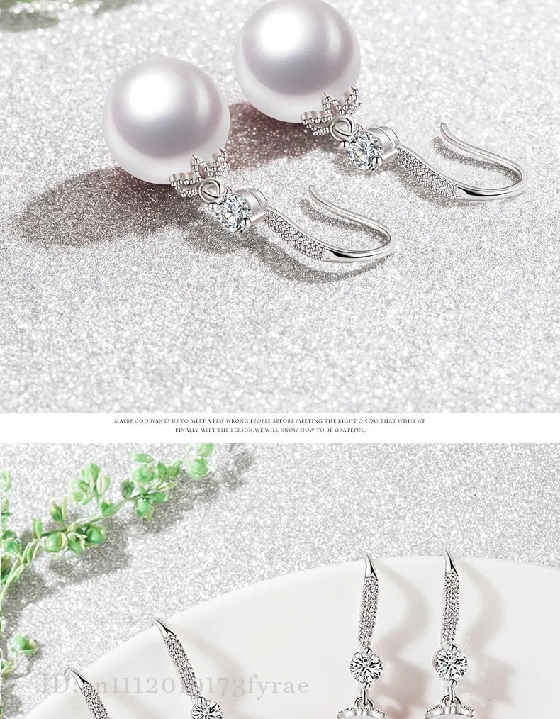 Elegant 925 Sterling Silver Luxury Pearl Earrings for Women, Wedding Party Jewelry Accessories