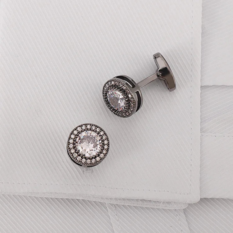 French Cufflinks for Men Light Luxury Women English Rhinestone Shirts Sleeve Studs High-end Business Banquet Suits Cuff Buttons