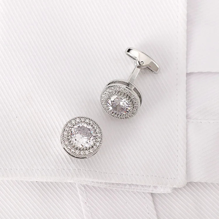 French Cufflinks for Men Light Luxury Women English Rhinestone Shirts Sleeve Studs High-end Business Banquet Suits Cuff Buttons