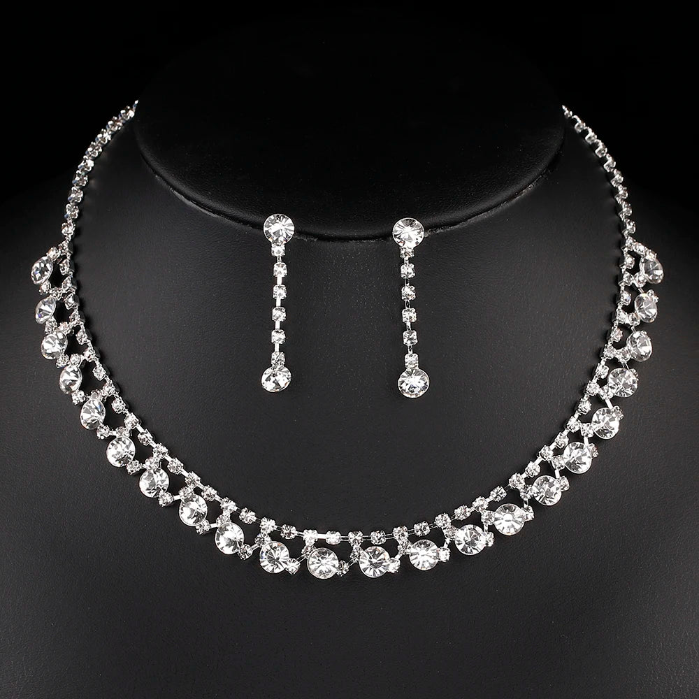 BLIJERY Fashion Bridesmaid Bridal Jewelry Sets for Women Rhinestone Crystal Necklace Earrings Sets Prom Wedding Jewelry Sets
