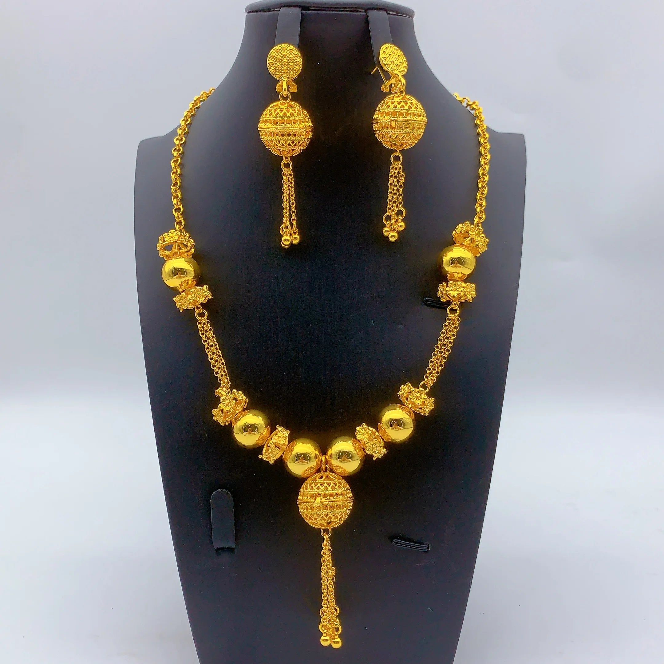 Brazilian 24k Gold Plated Jewelry Set For Women Wedding Long Bead Necklace Earrings Jewellery Dubai Nigerian Bridal Sets