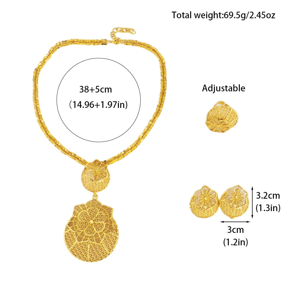 Nigerian Jewelery Set Wedding Jewelry Set For Women Dubai Gold Color Warped Geometry Necklace Earrings Bridal Wedding Party Gift