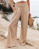 Women's Solid Summer Pants High Waist Thin Casual Loose Wide Leg Vintage Pants Pantalones De Mujer Work Business Casual Trousers